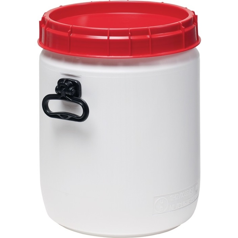 Produktabbildung Nr. 2: Weithalsfass 34l weiss m.rotem Deckel m.2 Tragegriffen Einfüllöffnung-D.295mm
