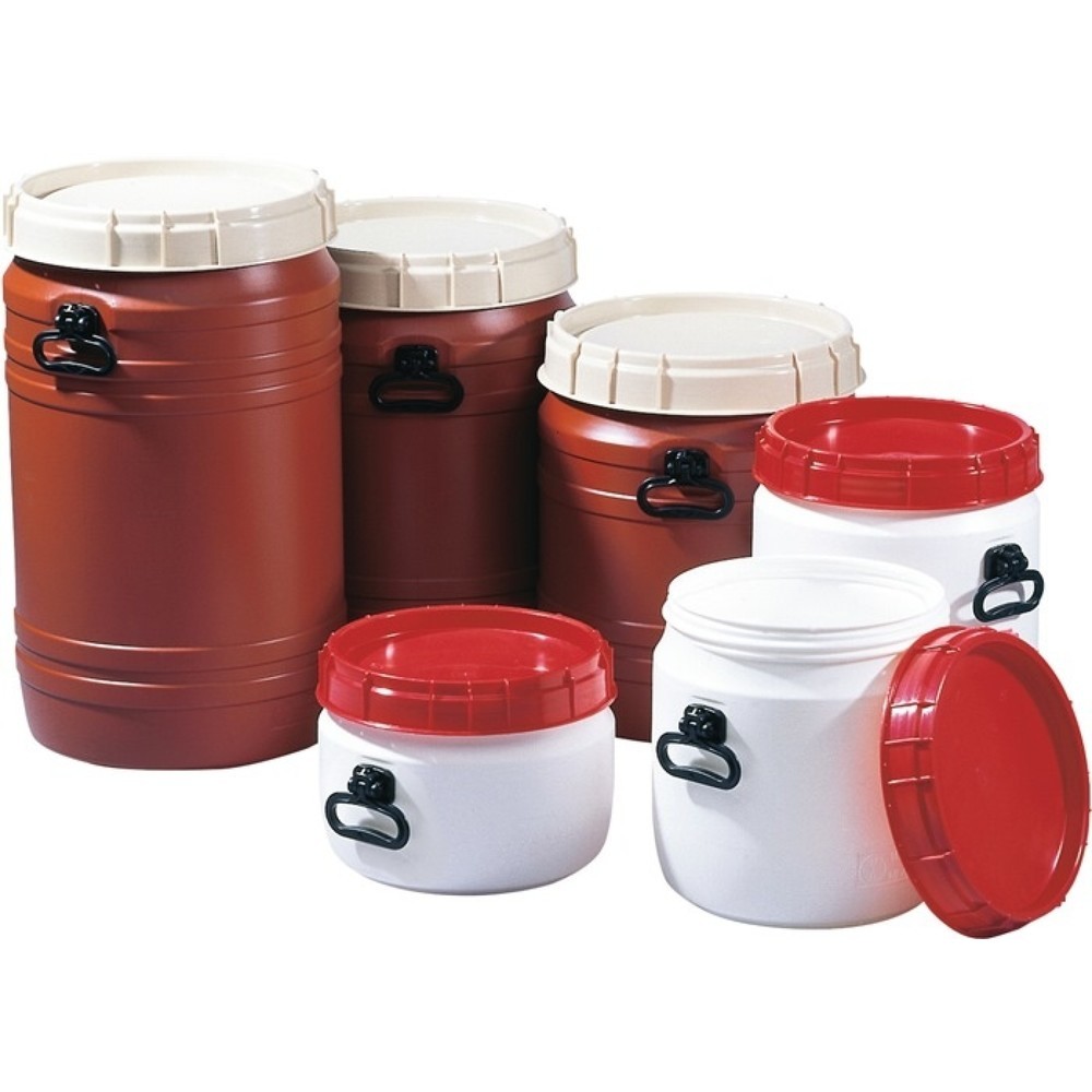 Produktabbildung: Weithalsfass 34l weiss m.rotem Deckel m.2 Tragegriffen Einfüllöffnung-D.295mm