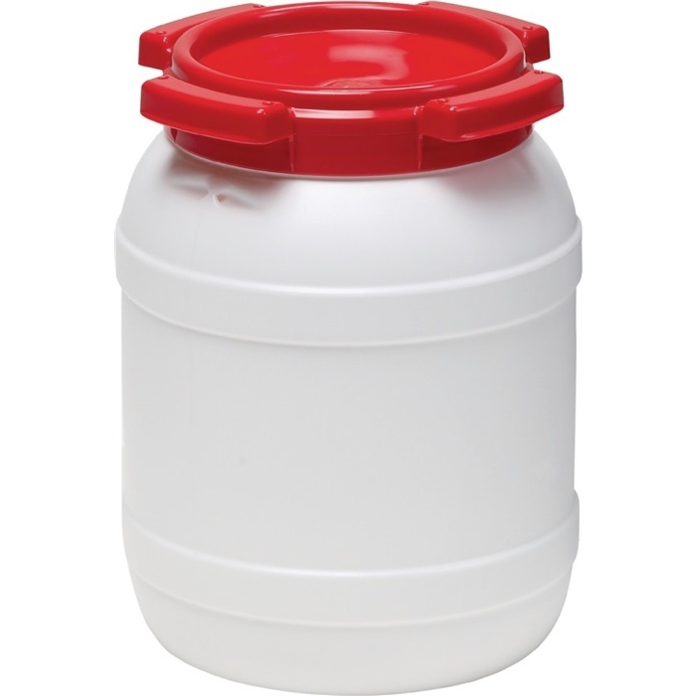 Produktabbildung Nr. 2: Weithalsfass 6,4l weiss m.rotem Deckel o.Tragegriffe Einfüllöffnung-D.136mm