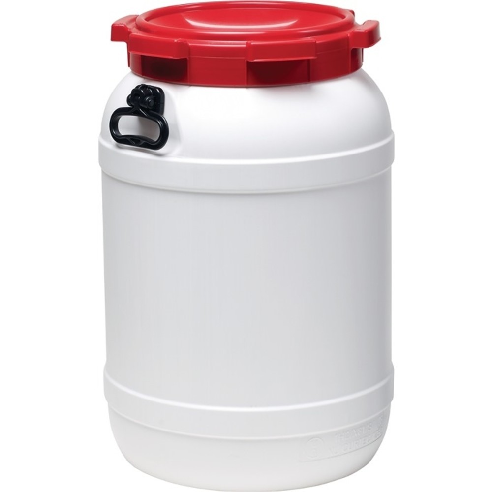Produktabbildung Nr. 2: Weithalsfass 68,0l weiss m.rotem Deckel m.2 Tragegriffen Einfüllöffnung-D.282mm