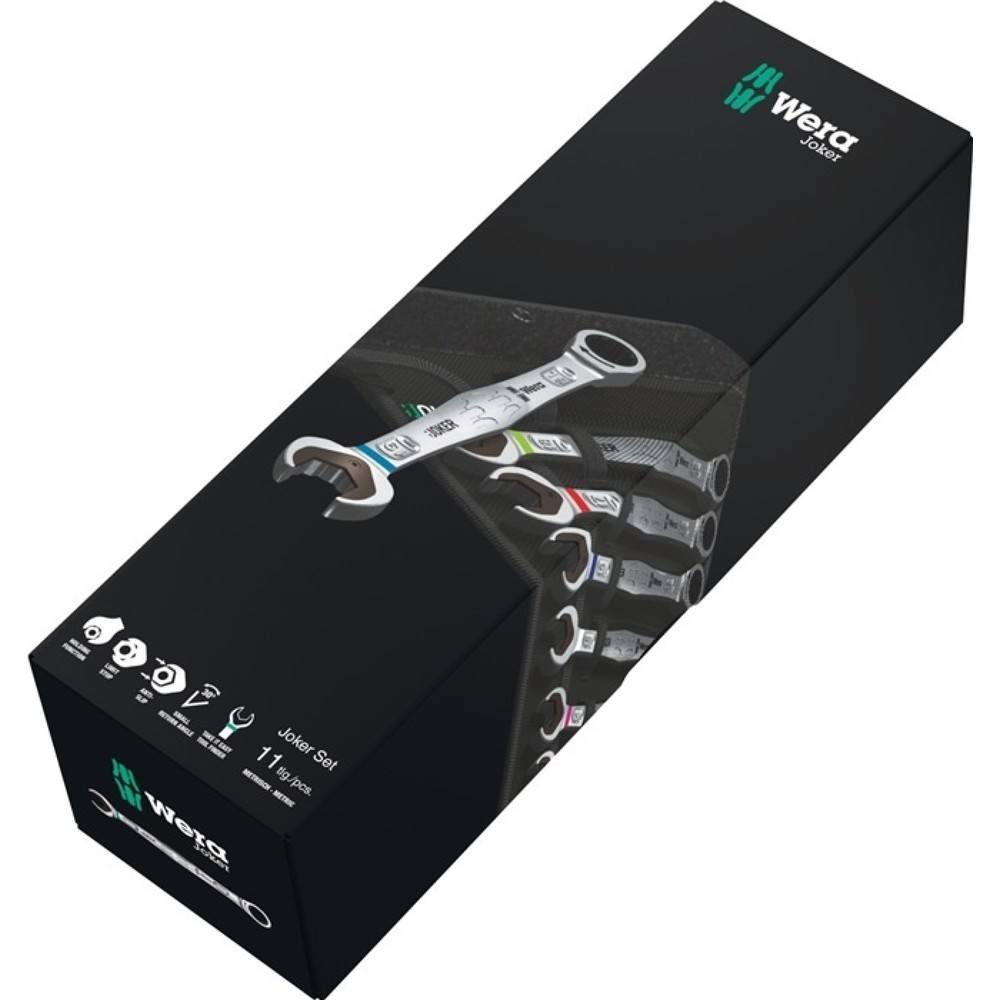 Produktabbildung: WERA Maulringratschenschlüsselsatz Joker 4-tlg.SW 10-19mm Rings.15Grad gekr