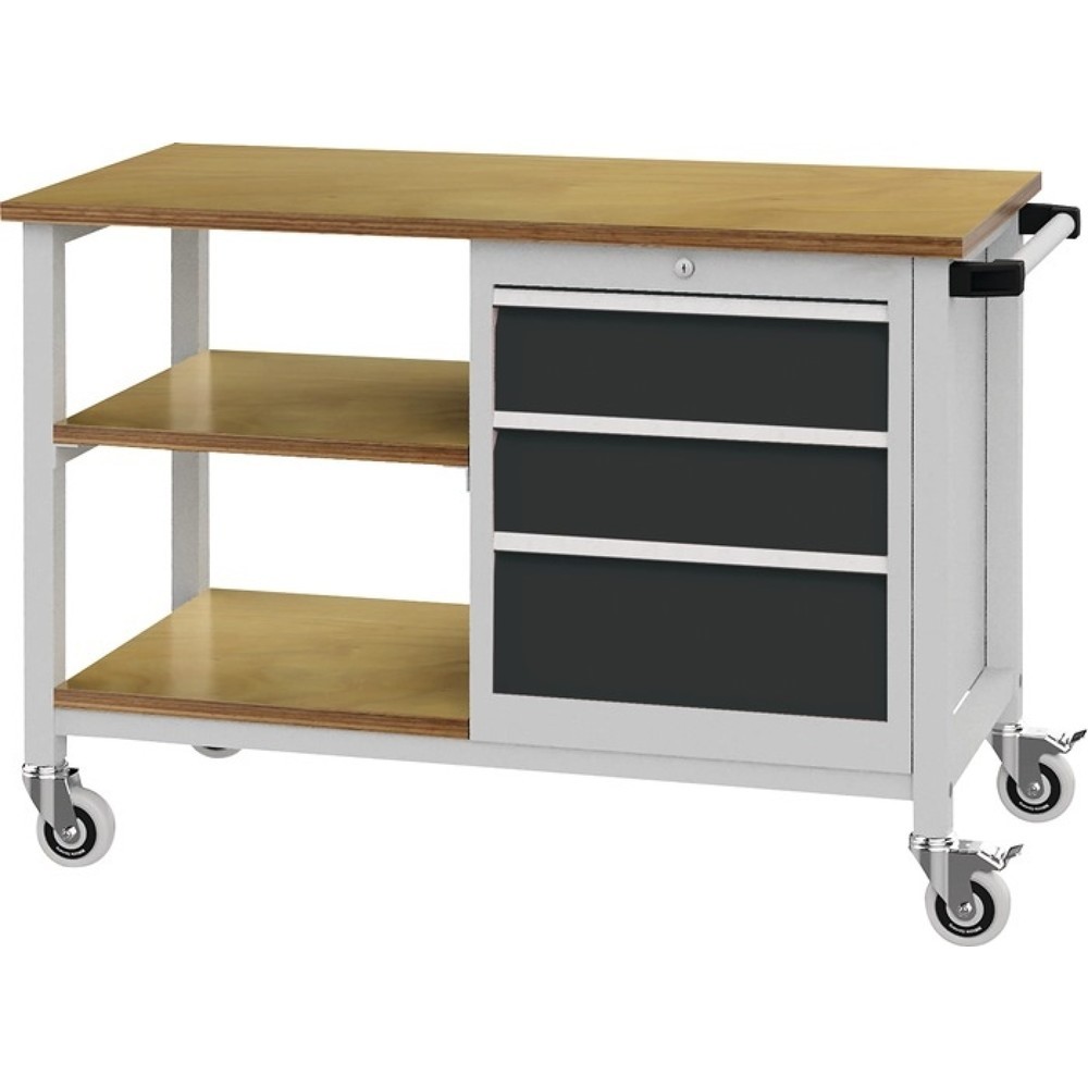 Illustration du produit: Werkbank, lichtgrau / anthrazitgrau, B1200xT540xH880mm Buche Multiplex, 3 Schubladen 2 x 150, 1 x 200 mm