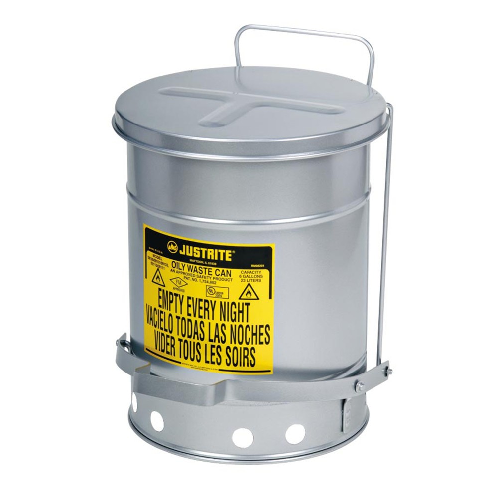 Produktabbildung Nr. 1: Justrite® Werkbank-Sammelbehälter SoundGuard™, Fusspedal, silber, 20 Liter