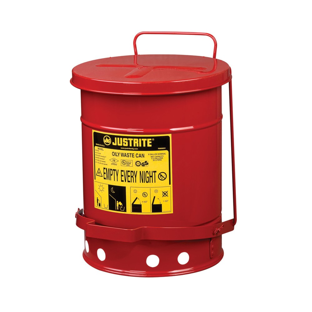 Produktabbildung Nr. 1: Justrite® Werkbank-Sammelbehälter SoundGuard™, Fusspedal, rot, 20 Liter