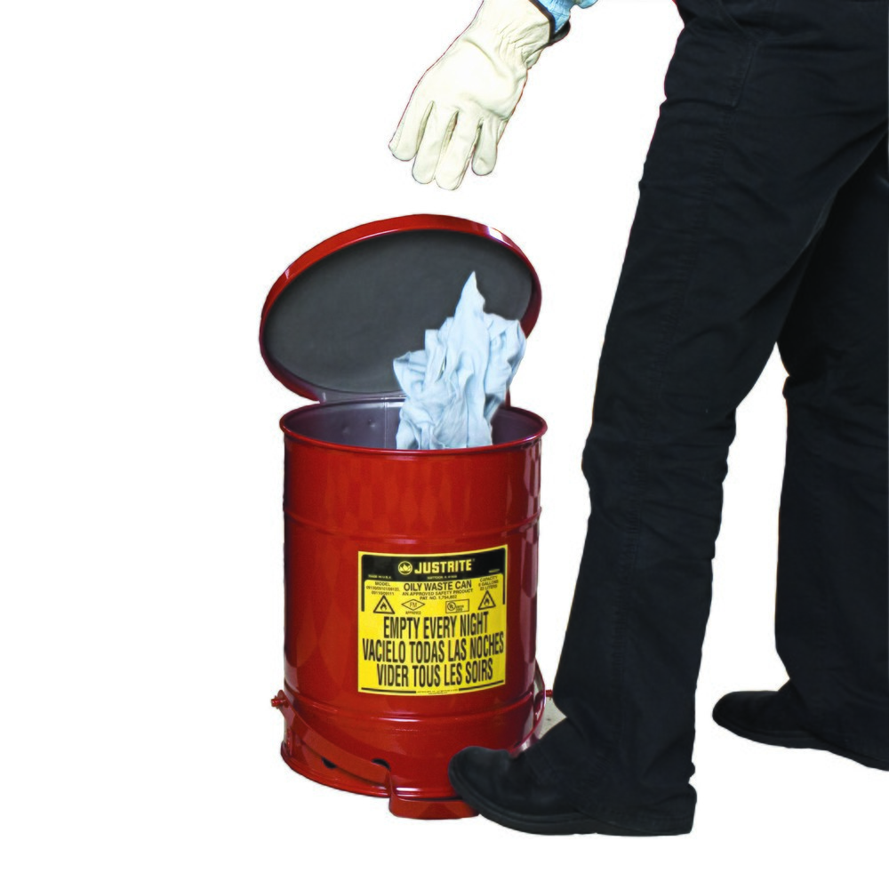 Produktabbildung Nr. 2: Justrite® Werkbank-Sammelbehälter SoundGuard™, Fusspedal, rot, 20 Liter