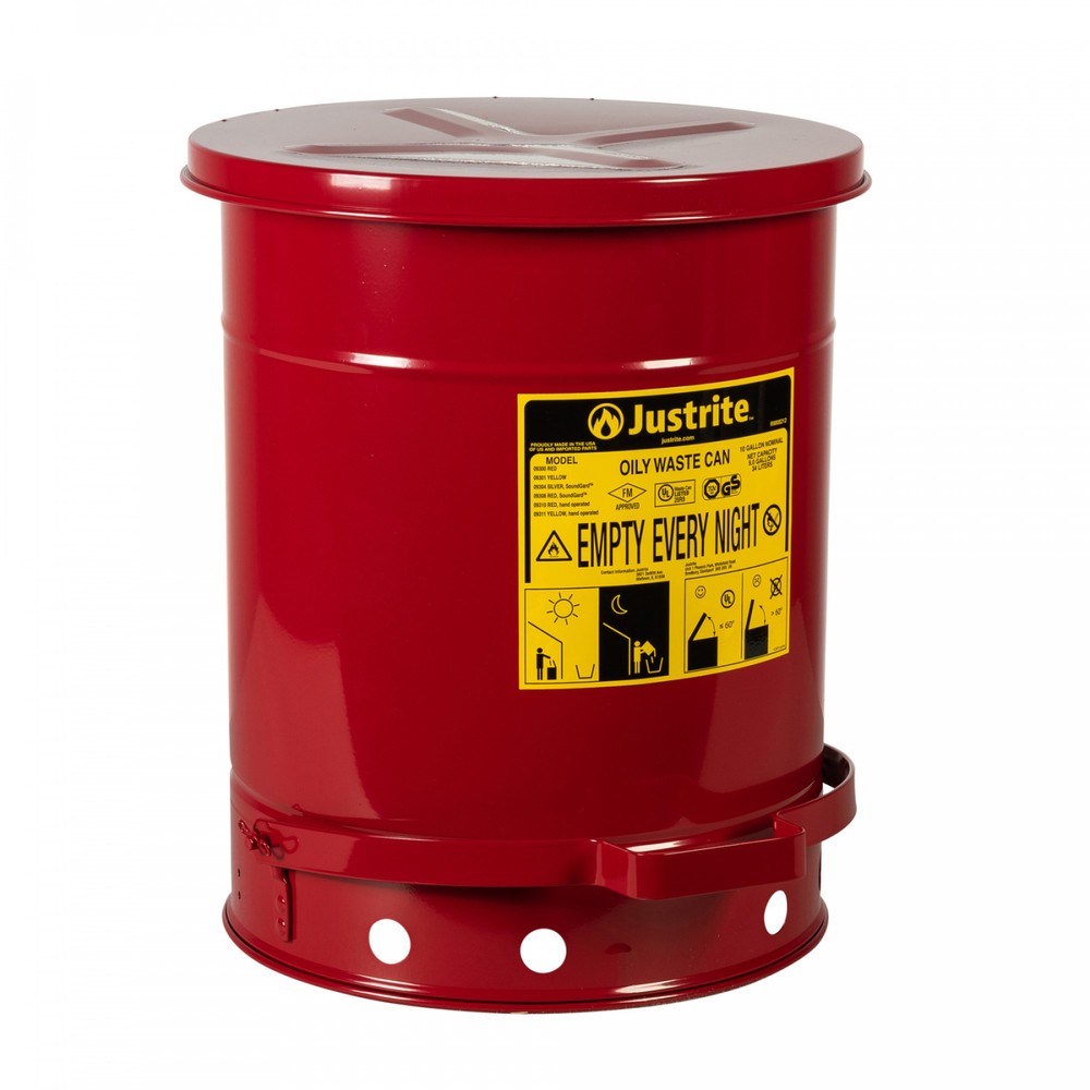Produktabbildung: Justrite® Werkbank-Sammelbehälter SoundGuard™, Fusspedal, rot, 34 Liter