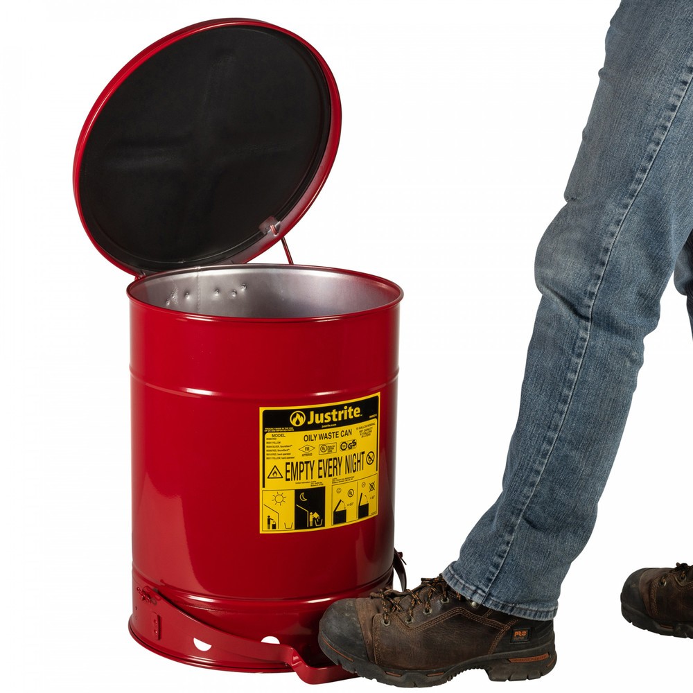 Produktabbildung Nr. 2: Justrite® Werkbank-Sammelbehälter SoundGuard™, Fusspedal, rot, 34 Liter
