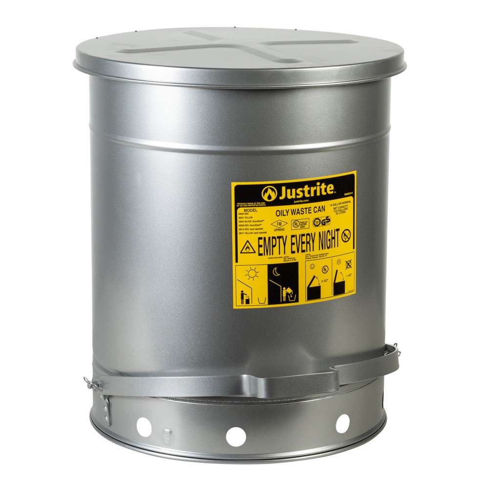 Produktabbildung Nr. 1: Justrite® Werkbank-Sammelbehälter SoundGuard™, Fusspedal, silber, 52 Liter