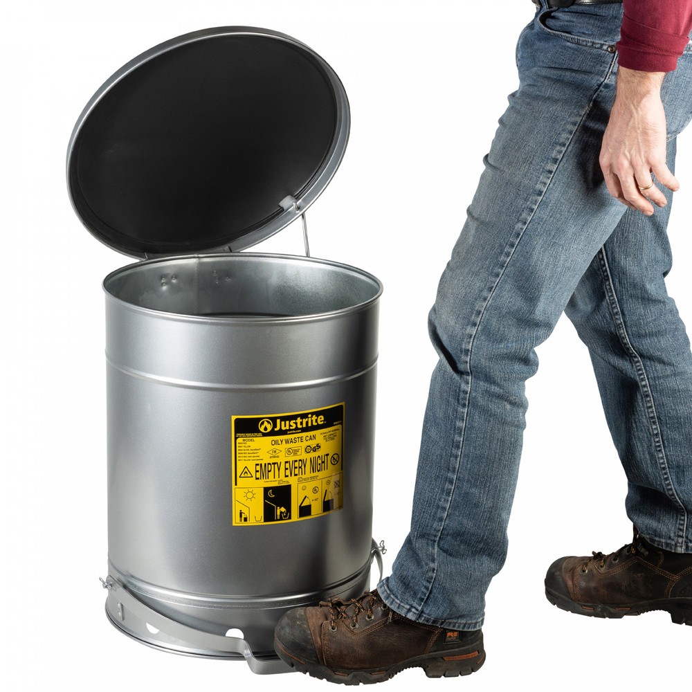 Produktabbildung Nr. 2: Justrite® Werkbank-Sammelbehälter SoundGuard™, Fusspedal, silber, 52 Liter