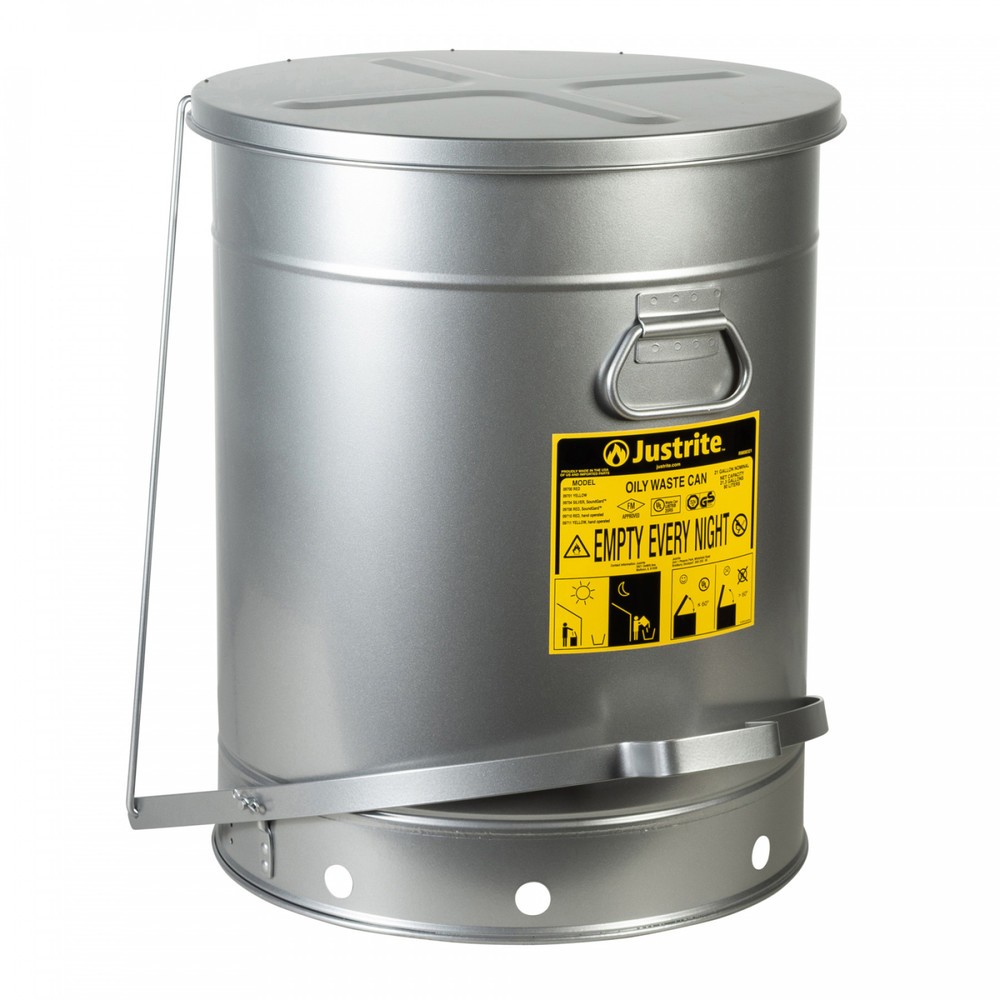 Produktabbildung Nr. 1: Justrite® Werkbank-Sammelbehälter SoundGuard™, Fusspedal, silber, 80 Liter