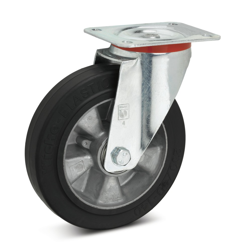 Produktabbildung: Wicke Lenkrolle Elastik-Vollgummi, Alufelge, Ø x Breite 100 x 40 mm, Schraubloch-Ø 9 mm, TK 180 kg