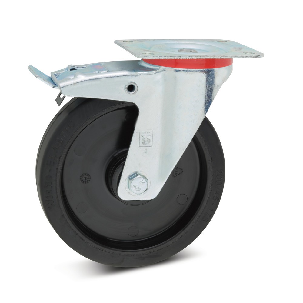 Produktabbildung: Wicke Lenkrolle Elastik-Vollgummi, Kunststofffelge, inkl. Feststeller, Ø x Breite 100 x 36 mm, TK 180 kg