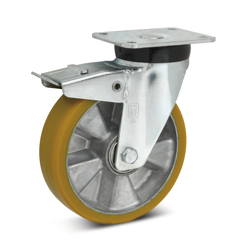 Produktabbildung: Wicke Lenkrolle Topthane®  PU, inkl. Feststeller im Nachlauf, Ø x Breite 100 x 40 mm, TK 360 kg