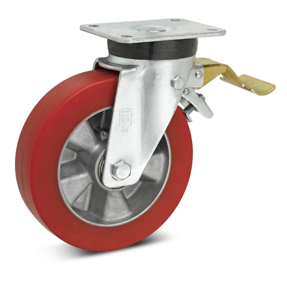 Produktabbildung: Wicke Lenkrolle Topthane®  Soft-PU, inkl. Feststeller im Vorlauf, Ø x Breite 125 x 50 mm, TK 390 kg