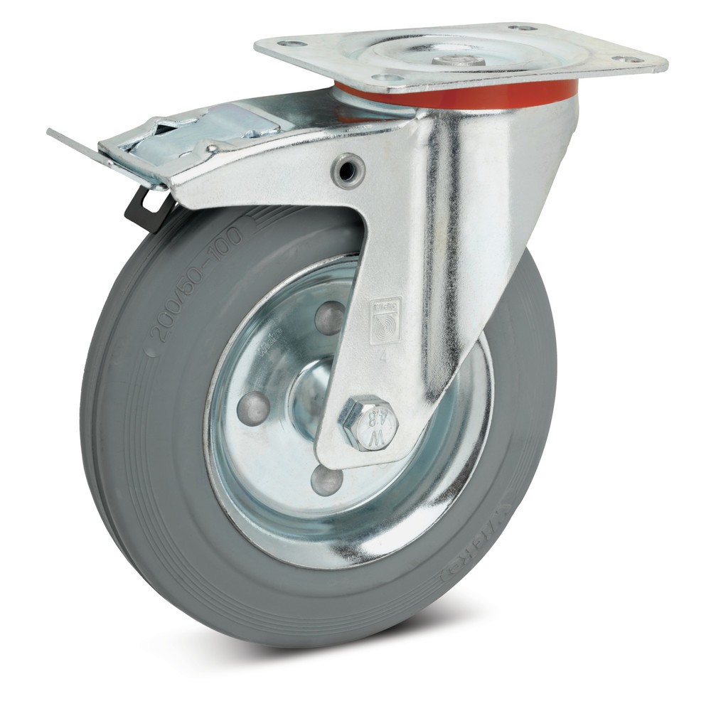 Produktabbildung: Wicke Lenkrolle Vollgummi, inkl. Feststeller, spurlos, Ø x Breite 80 x 25 mm, TK 50 kg