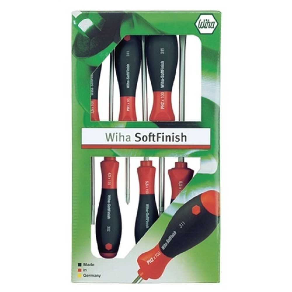 Produktabbildung Nr. 1: Schraubendrehersatz 6tlg. Schlitz 3,5/4,5/5,5/6,5/PZD 1/2 m.Rundklinge Chrom
