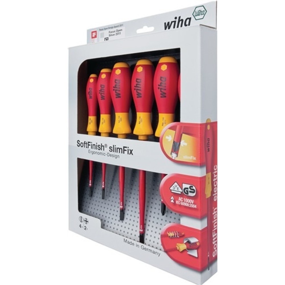 Produktabbildung Nr. 1: WIHA Schraubendrehersatz SoftFinish VDE isoliert slimFix, 6-tlg, Schlitz 3,5/4/5,5/6,5/PH 1/2 brün. Rundkl.