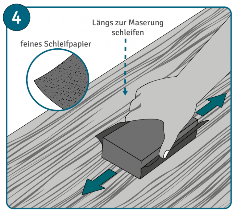 Feinschliff längs zur Maserung des Holzes