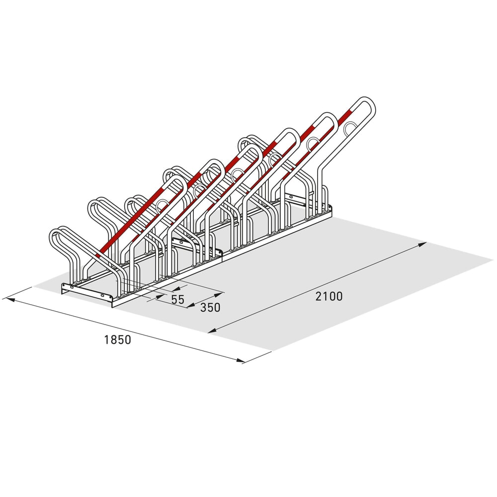 Produktabbildung Nr. 8: wsm® Anlehnbügelparker, einseitige Radeinstellung, 6 Stellplätze
